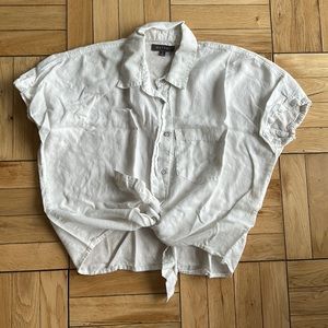 DL1961 Linen Tie Short Sleeve Shirt Crop XS